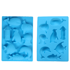 Deep Sky Blue Silicone Baking Molds Trays, with 8 Ocean Themed-shaped Cavities, Reusable Bakeware Maker, for Fondant Chocolate Candy Making, Deep Sky Blue, 143x95x15mm