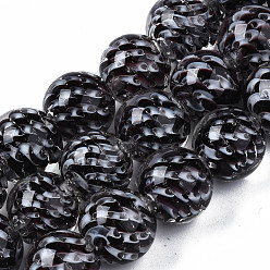 Black Transparent Handmade Lampwork Beads Strands, Inner Flower, Round, Black, 11.5~12.5mm, Hole: 1.5mm, about 45pcs/strand, 19.88 inch(50.5cm)