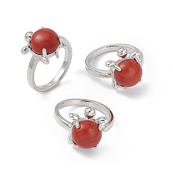 Red Jasper Natural Red Jasper Turtle Open Cuff Ring, Platinum Brass Jewelry for Women, Inner Diameter: 16.2mm