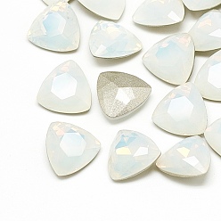 White Opal DIY Pointed Back K9 Glass Rhinestone Cabochons, Random Color Back Plated, Faceted, Triangle, 12x12x4.5mm