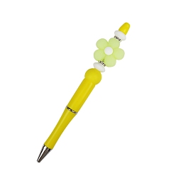 Jaune Stylo à bille en plastique, stylo perlé, Stylo en silicone fleur lumineuse pour stylo personnalisé bricolage, jaune, 145mm