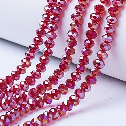 Brique Rouge Perles en verre electroplate, de couleur plaquée ab , facette, rondelle, firebrick, 3.5x3mm, Trou: 0.4mm, Environ 123~127 pcs/chapelet, 13.7~14.1 pouce (35~36 cm)