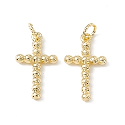 Real 18K Gold Plated Brass Pendants, Religion Cross Charms, with Open Jump Rings, Real 18K Gold Plated, 20x11x2mm, Hole: 3mm, Ring: 5x0.9mm