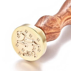 Lion Cachet de sceau de cire en laiton, avec manche en bois, pour la décoration de poteau, fabrication de cartes de bricolage, leo, 90x26mm, Trou: 7mm
