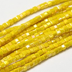 Jaune Cube à facettes plein arc-en-plaqué verre electroplate perles brins, jaune, 2.5x2.5x2.5mm, Trou: 0.8mm, Environ 185 pcs/chapelet, 15.7 pouce