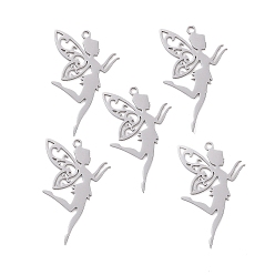 Stainless Steel Color 201 Stainless Steel Pendants, Laser Cut, Fairy, Stainless Steel Color, 41x25x1mm, Hole: 1.8mm