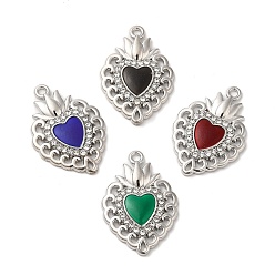 Platinum Alloy Pendant, with Glass, Cadmium Free & Nickel Free & Lead Free, Heart with Lotus Charms, Mixed Color, Platinum, 27x18.5x3mm, Hole: 1.6mm