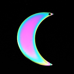 Rainbow Color 201 подвески из нержавеющей стали, лазерная резка, луна, Радуга цветов, 44x29x1 мм, отверстие : 1.6 мм