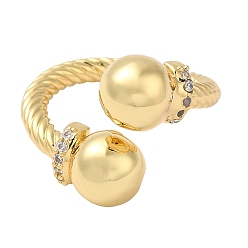 Chapado en Oro Real 18K Anillos de latón para puños abiertos, con circonita, anillo de bola grande para mujer, real 18 k chapado en oro, 3~19 mm, diámetro interior: 18 mm