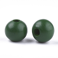 Green Painted Natural Wood Beads, Round, Green, 10x8.5~9mm, Hole: 2~3mm
