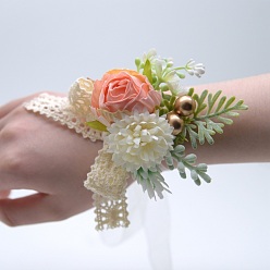 Бледно-Розовый Тканевый корсаж на запястье цветок жизни, ручной цветок для невесты или подружки невесты, свадьба, партийные украшения, розовый жемчуг, 100x70 мм