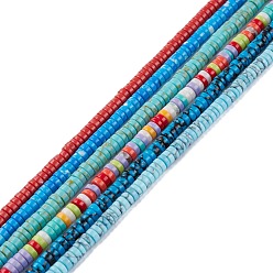 Color mezclado Cuentas de turquesas sintéticas hebras, teñido, perlas heishi, Disco redondo plano, color mezclado, 4x1 mm, agujero: 1 mm, 15.24~16.06 pulgada (38.7~40.8 cm)