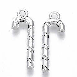 Antique Silver Tibetan Style Alloy Pendants, Lead Free & Cadmium Free, for Christmas, Christmas Candy Cane, Antique Silver, 27x9.5x3mm, Hole: 1.8mm, about 400pcs/500g