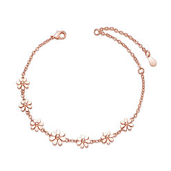 Rose Gold SHEGRACE Brass Link Bracelets, with Cable Chains, Daisy, Rose Gold, 6-1/2 inch(165mm)