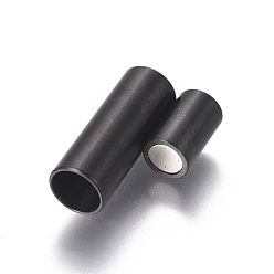 Gunmetal 304 Stainless Steel Magnetic Clasps with Glue-in Ends, Frosted, Column, Gunmetal, 16x6mm, Hole: 4mm