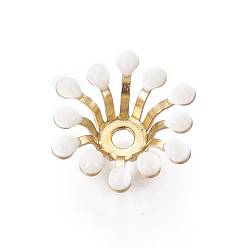 Blanc Coupelles en laiton, avec l'émail, fleur, or, blanc, 11~12x4mm, trou: 1.6 mm, diamètre intérieur: 4 mm