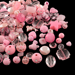 Pink Perles acryliques, formes mixtes, rose, 5.5~28x6~20x3~11mm, Trou: 1~5mm