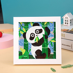 Panda DIY Diamond Painting Photo Frame Kits, including Sponge, Resin Rhinestones, Diamond Sticky Pen, Tray Plate and Glue Clay, Panda Pattern, 150x150mm
