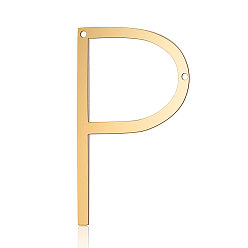 Letter P 201 Stainless Steel Links connectors, Letter, Golden, Letter.P, 37x22x1mm, Hole: 1mm