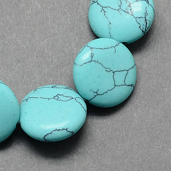 Turquoise Synthetic Turquoise Bead Strands, Flat Round, Turquoise, 16x5mm, Hole: 1mm, about 25pcs/strand, 16.5 inch