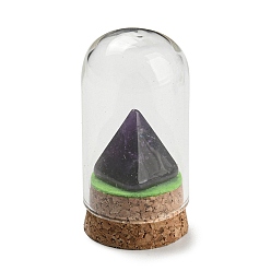 Amethyst Natural Amethyst Pyramid Display Decoration with Glass Dome Cloche Cover, Cork Base Bell Jar Ornaments for Home Decoration, 30x58.5~60mm