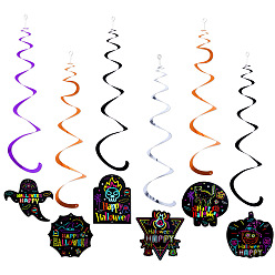 Mixed Shapes Светящаяся тема Хэллоуина, бумажные висячие завитки, украшения для вечеринки в честь Хэллоуина, разнообразные, 130~145x110~140 мм, 6 шт / комплект