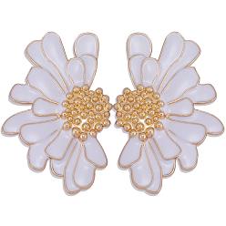 Blanc Boucles d'oreilles à fleurs vintage pour femmes, boucles d'oreilles demi-fleur en alliage émaillé, boucles d'oreilles d'été boho plage boucles d'oreilles florales, cadeaux de bijoux pour femmes, blanc, 50.5~51x33.5~34mm, pin: 0.6 mm