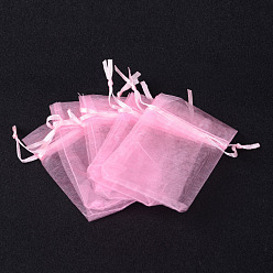 Pink Sacs-cadeaux en organza avec cordon de serrage, pochettes à bijoux, fête de mariage sacs-cadeaux de faveur de noël, rose, 23x17 cm