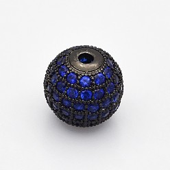 Bronze Micro en laiton cz ouvrent note AAA couleur bleu zircone cubique perles rondes, sans cadmium et sans nickel et sans plomb, gris anthracite, 8mm, Trou: 1.7mm