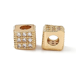Clear Real 18K Gold Plated Brass Micro Pave Cubic Zirconia Beads, Cube, Clear, 6.5x6.5x6mm, Hole: 3mm