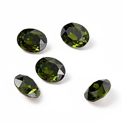 Verde Oliva Oscura Cabochons de circonio cúbico, puntiagudo espalda y dorso plateado, oval, verde oliva oscuro, 10x8x4 mm