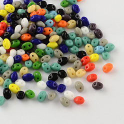 Mixed Color 2-Hole Seed Beads, Czech Glass Beads, Mixed Color, 5x3.5x3mm, Hole: 0.5mm, about 650pcs/bag
