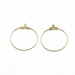 Real 18K Gold Plated Brass Pendants, Hoop Earring Findings, Ring with 2 Loops, Real 18K Gold Plated, 18 Gauge, 33x29x1mm, Hole: 1mm, Pin: 0.8mm