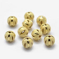 Golden 925 Sterling Silver Spacer Beads, Hollow Round, Textured Beads, Golden, 8mm, Hole: 1mm