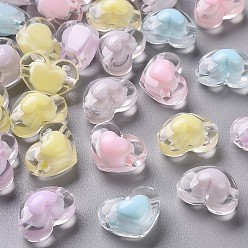 Mixed Color Transparent Acrylic Beads, Bead in Bead, Heart, Mixed Color, 13x17x9.5mm, Hole: 2.5mm, about 420pcs/500g