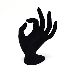 Noir Présentoirs flocage et bagues en plastique, main avec un geste ok, noir, 8.5x5.9x15.8 cm