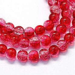 Crimson Baking Painted Transparent Crackle Glass Round Bead Strands, Crimson, 4.5~5mm, Hole: 1mm, about 210pcs/strand, 31.4 inch