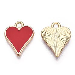 Red Barrel Plating Alloy Pendants, with Enamel, Cadmium Free & Nickel Free & Lead Free, Heart, Light Gold, Ace of Hearts, 16x12.5x1.5mm, Hole: 1.8mm
