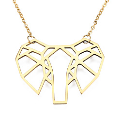 Golden 201 Stainless Steel Origami Pendant Necklaces, with Cable Chains, Elephant, Golden, 17.5 inch(44.5cm), 2mm, Elephant: 29.5x36x1mm