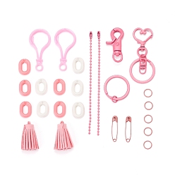 Pink DIY Keychain Making, with Spray Painted Brass Split Key Rings, Brass Swivel Clasps, Iron Heart Key Clasps, Eco-Friendly Iron Ball Chains with Connectors and Acrylic Linking Rings, Pink, 31pcs/set
