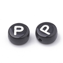 Letter P Perles acryliques opaques, trou horizontal, style alphabet, plat rond, letter.p, 7x4mm, Trou: 1.5mm, environ3700 pcs / 500 g
