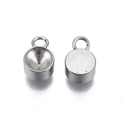 Stainless Steel Color 201 Stainless Steel Pendant Rhinestone Settings, Flat Round, Stainless Steel Color, Fit for 5mm Rhinestone,9.5x6x3.5mm, Hole: 2mm