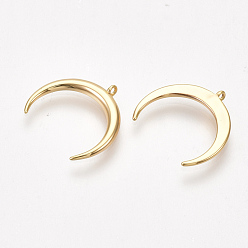 Real Rose Gold Plated Brass Charms, Double Horn/Crescent Moon, Nickel Free, Real 18K Gold Plated, 13x14x1mm, Hole: 0.8mm