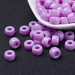 Violet Perles européennes opaques acrylique, baril, violette, 9x6mm, trou: 4 mm, environ 1900 pcs / 500 g