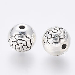 Argent Antique Perles d'alliage métallique, sans cadmium et sans nickel et sans plomb, ronde, argent antique, 8mm, trou: 1 mm.
