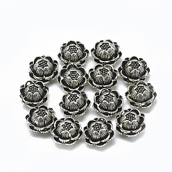 Antique Silver 925 Sterling Silver Beads, with 925 Stamp, Lotus, Antique Silver, 10x7mm, Hole: 1.2mm