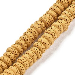 Goldenrod Natural Lava Rock Dyed Beads Strands, Rondelle, Goldenrod, 6x3mm, Hole: 1.2mm, about 58pcs/strand, 7.87 inch(20cm)