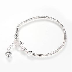 Silver Brass European Style Bracelet Making, with Iron Extender Chain, Silver, 7-5/8 inch(195mm)x2.5mm