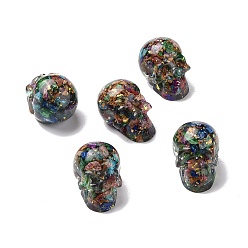 Imperial Jasper Transparent Resin Natural Imperial Jasper Dyed Chips Beads, No Hole/Undrilled, Skull, 30x21.5x22.5mm