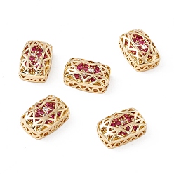 Medium Violet Red Eco-friendly Brass Micro Pave Cubic Zirconia Multi-strand Links, Rack Plating, Cadmium Free & Lead Free, Rectangle, Golden, Medium Violet Red, 14x10x5mm, Hole: 1.2mm